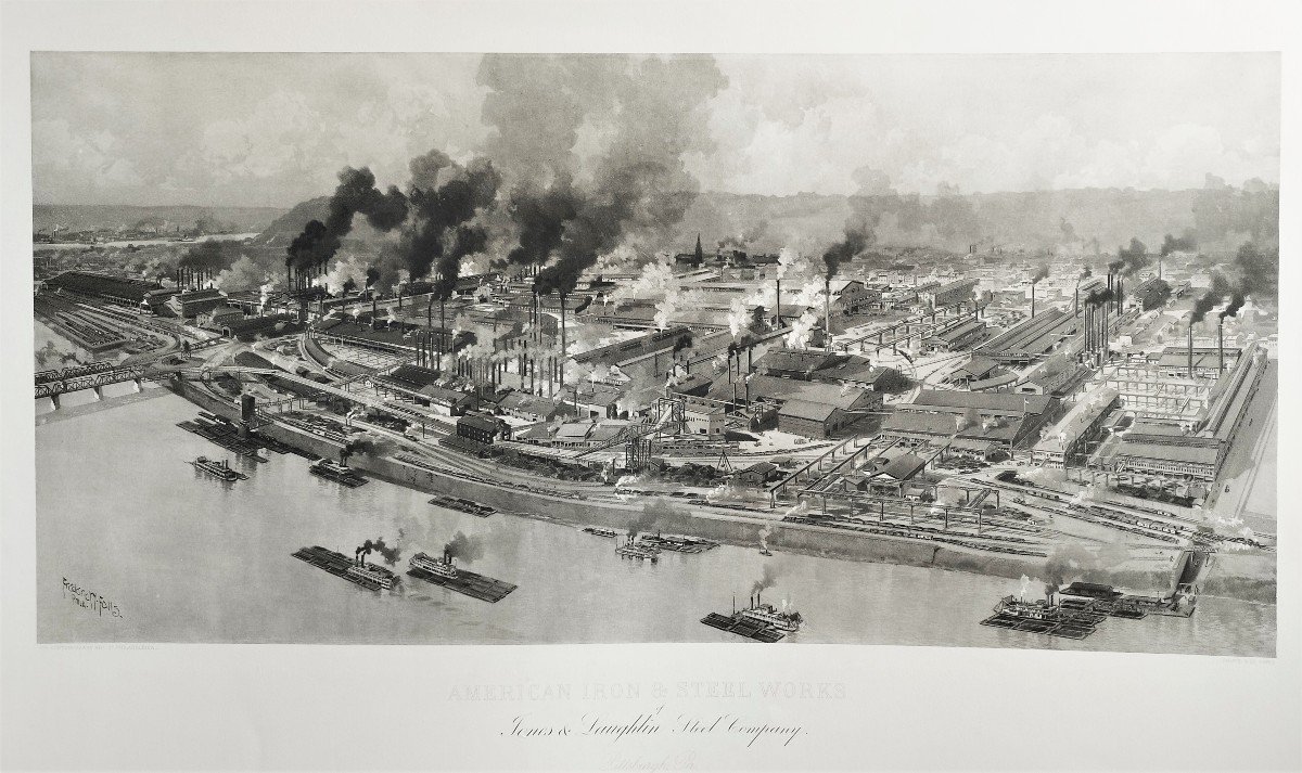 American Iron & Steel Works Of Jones & Laughlin Steel Co, Pittsburg Pa Old Print Photogravure 