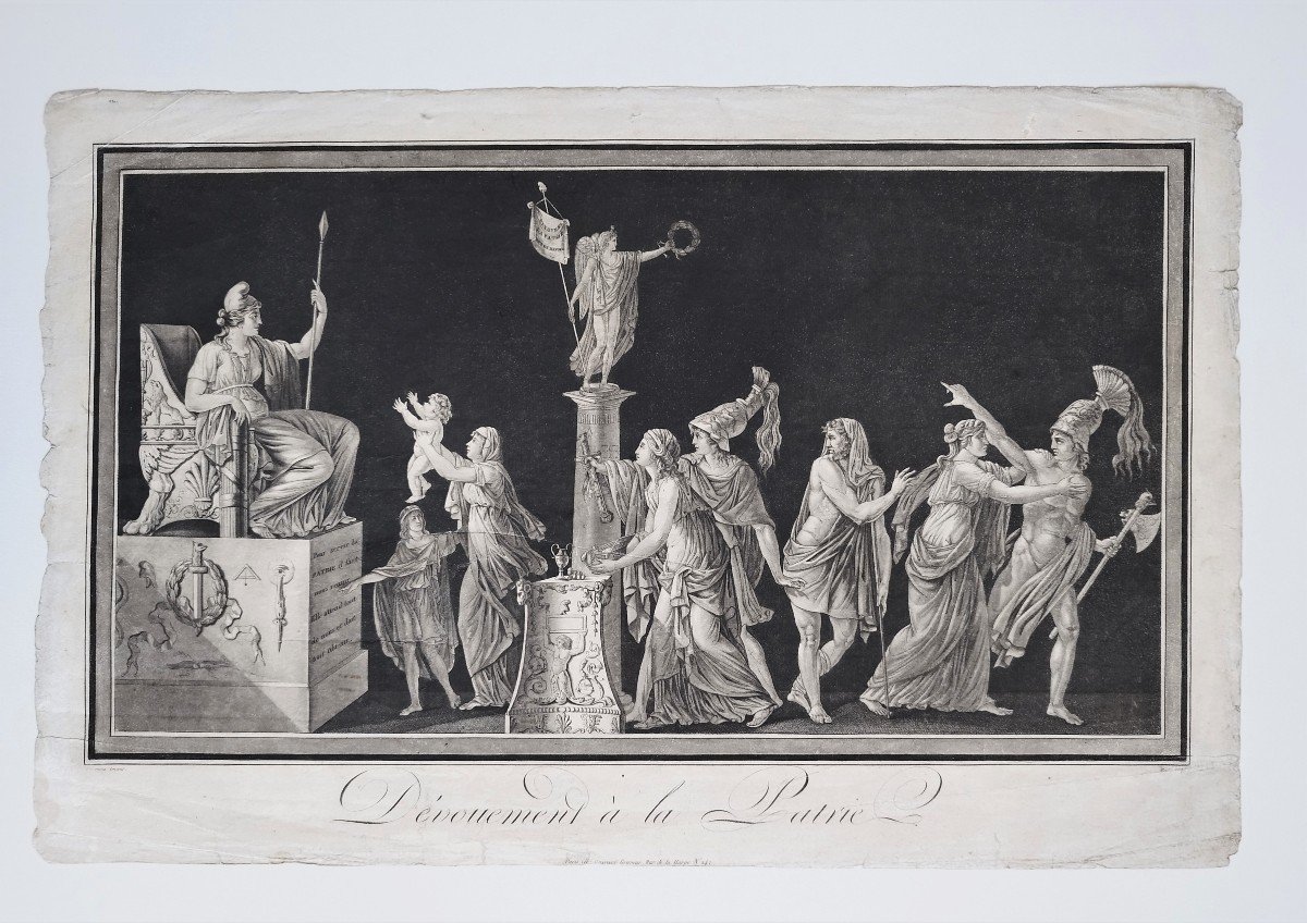 Allegorical Etching Devotion To The Homeland Revolutionary Engraving 18th C Old Print-photo-2