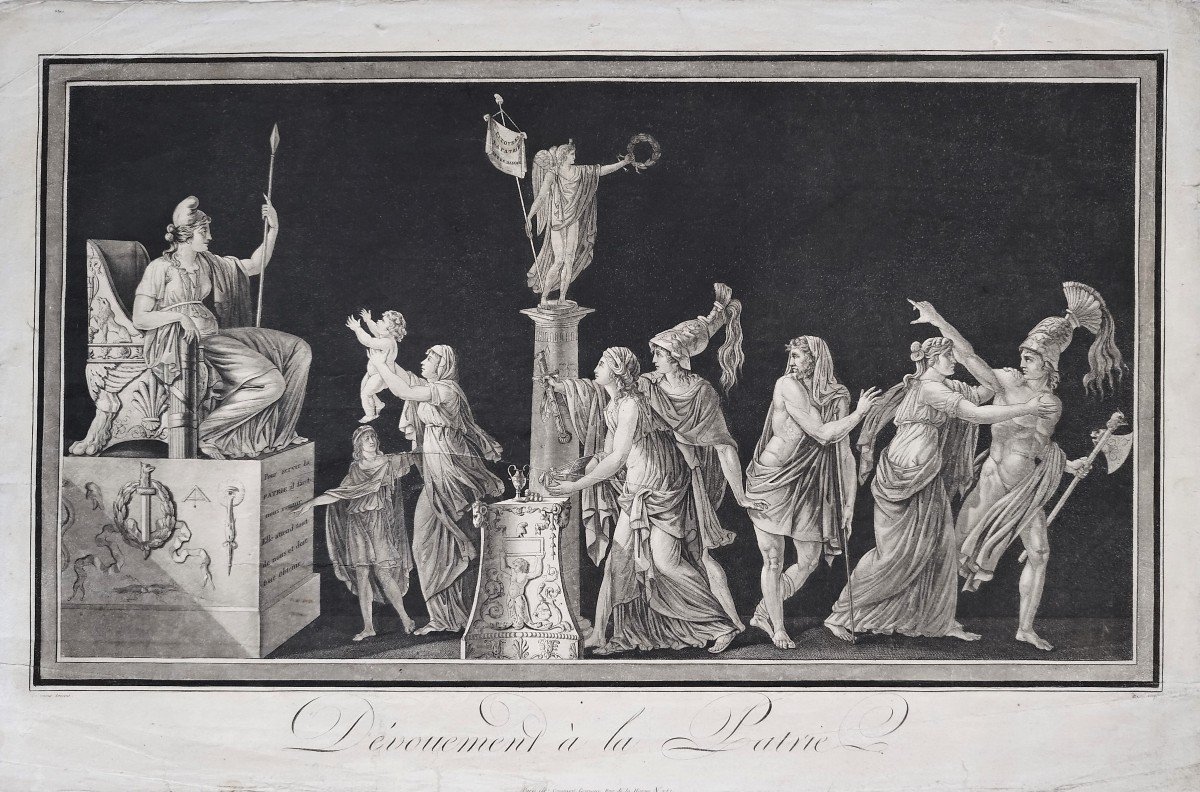 Allegorical Etching Devotion To The Homeland Revolutionary Engraving 18th C Old Print-photo-3