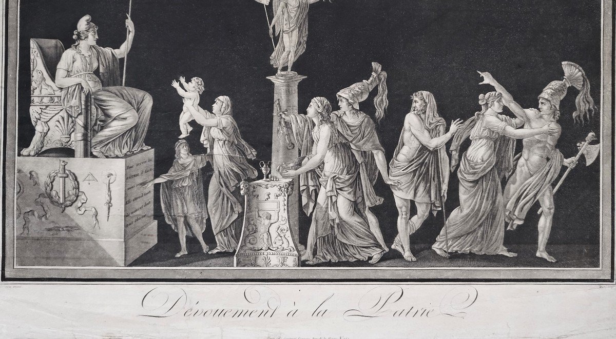 Allegorical Etching Devotion To The Homeland Revolutionary Engraving 18th C Old Print-photo-4