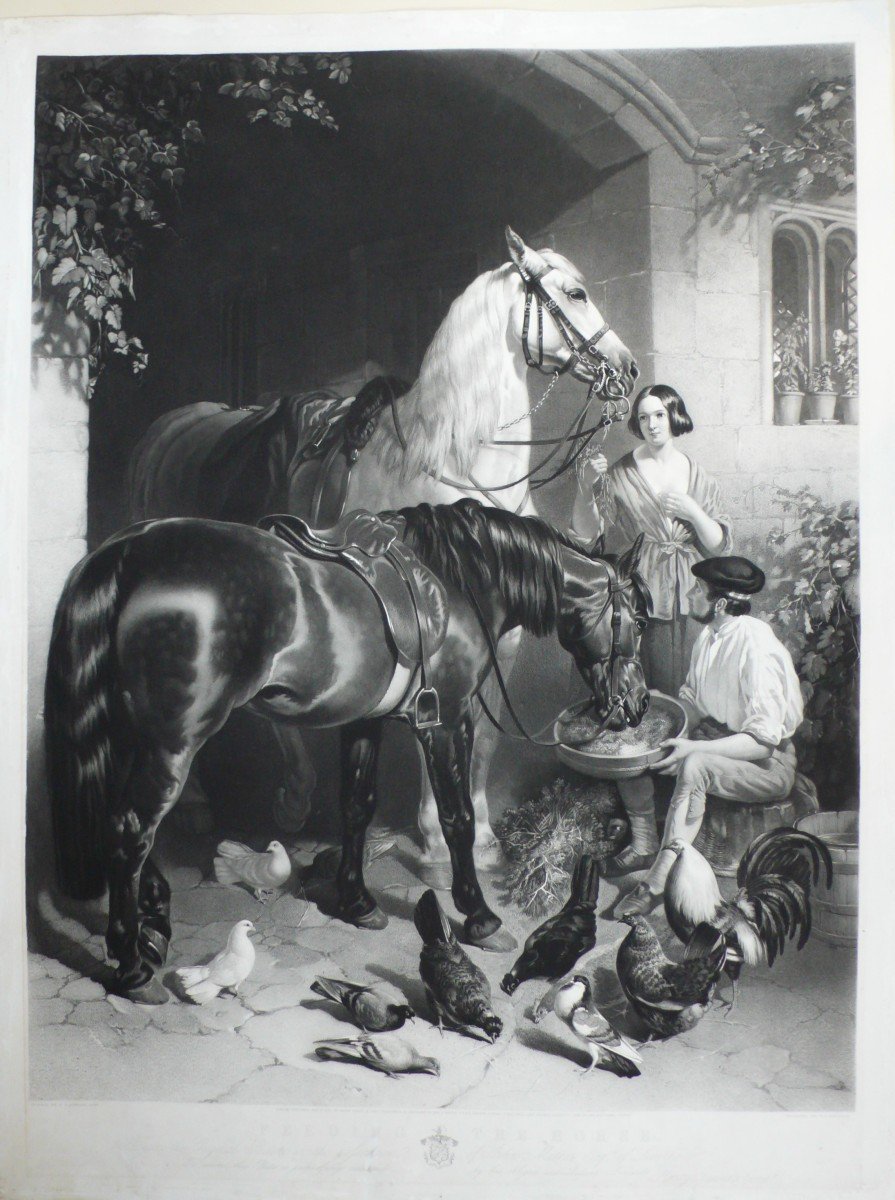 Horses Large Engraving  By Thomas Atkinson After John Frederick Herring Etching Old Print 19th C-photo-2