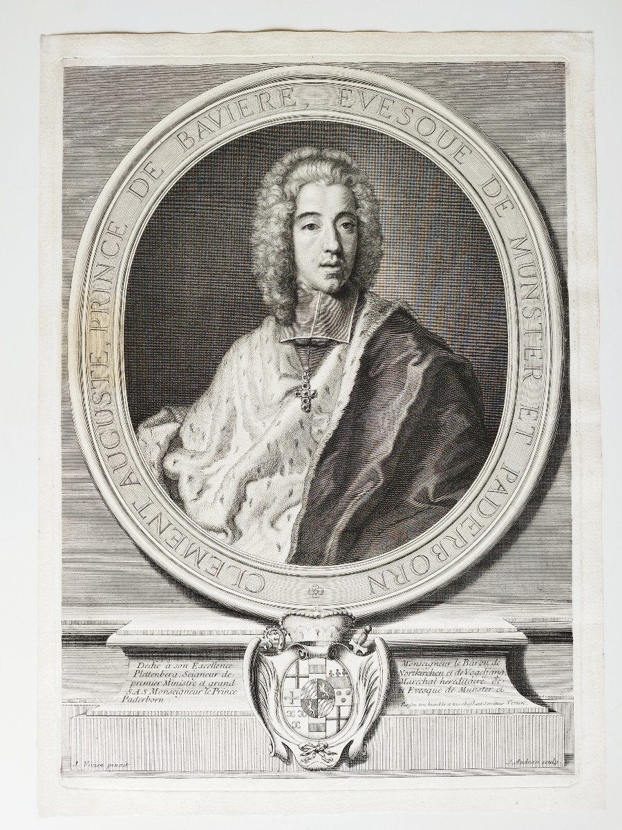 Clement Auguste Prince Of Bavaria Engraving After Joseph Vivien Etcing 18th C Old Print-photo-2