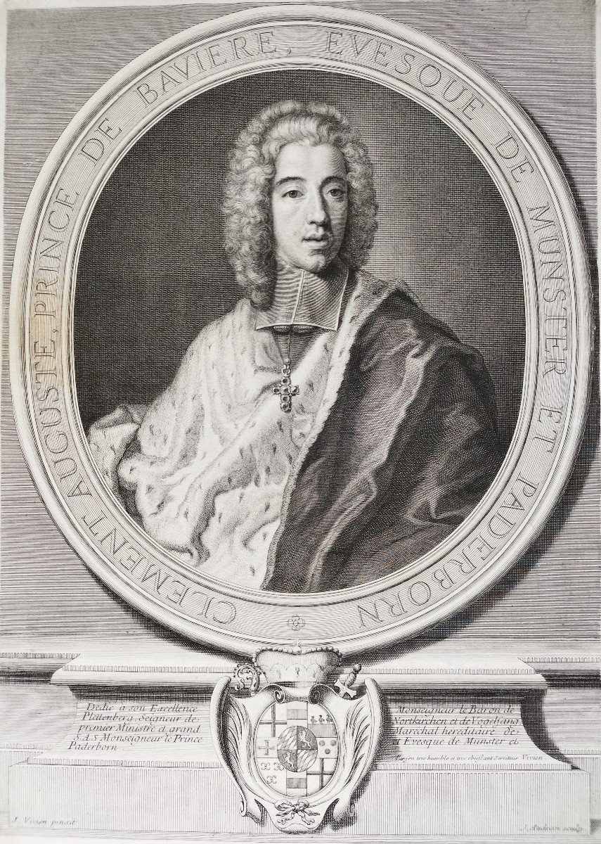 Clement Auguste Prince Of Bavaria Engraving After Joseph Vivien Etcing 18th C Old Print