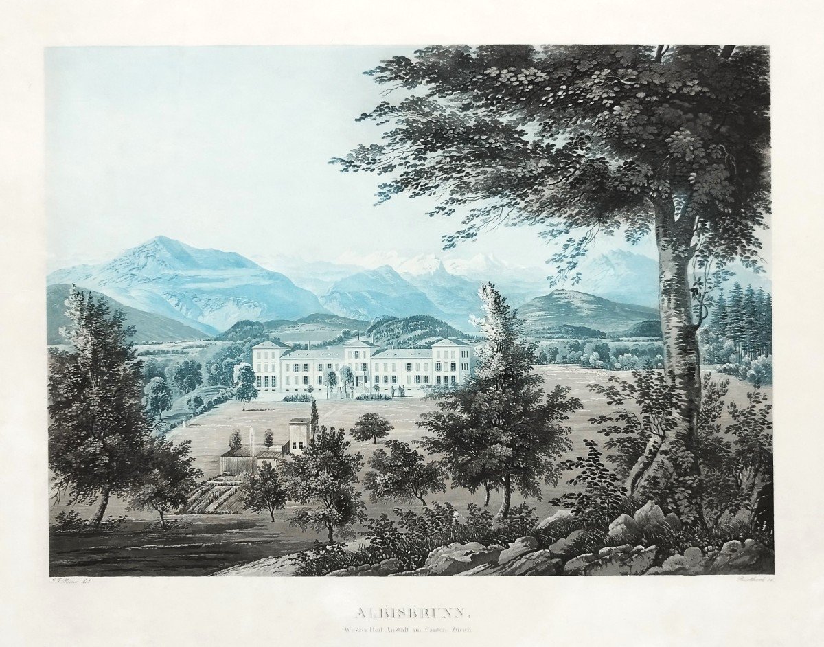 Etching Landscape Albisbrunn Canton  Zürich Switzerland  Mountain  Engraving 19th C Old Print-photo-4