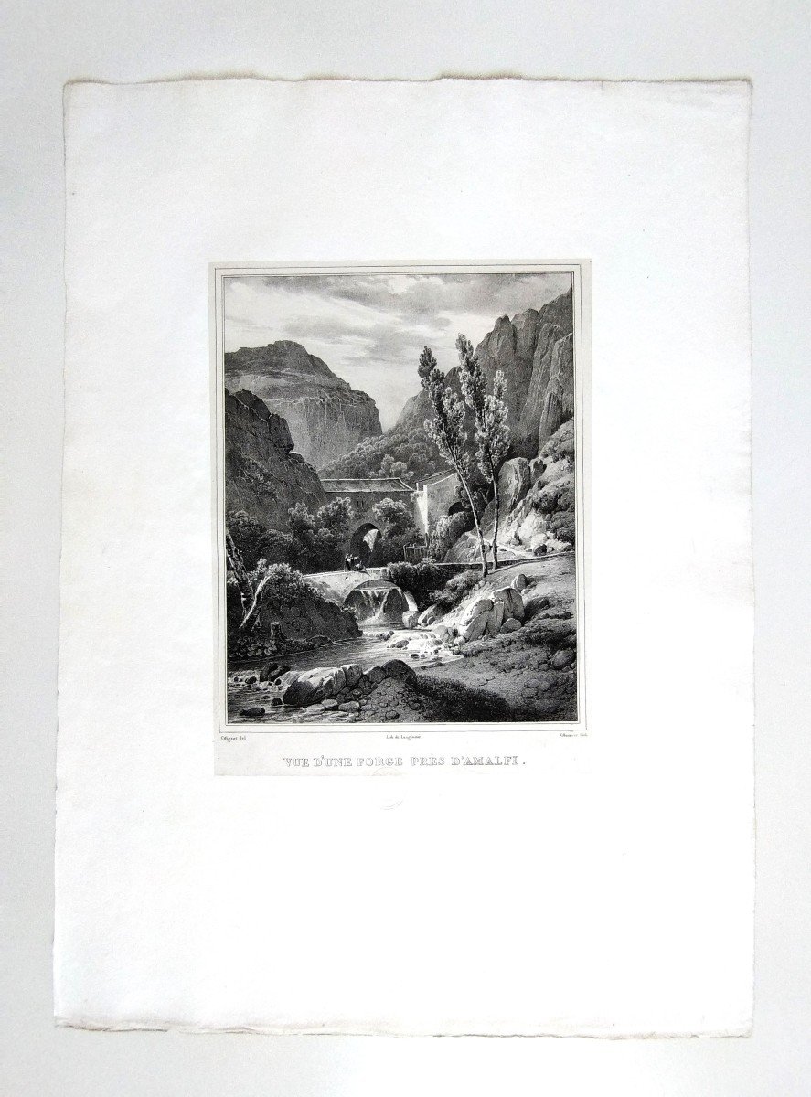 View Of A Forge Near Amalfi 19th Century Lithograph By Villeneuve After Coignet-photo-2