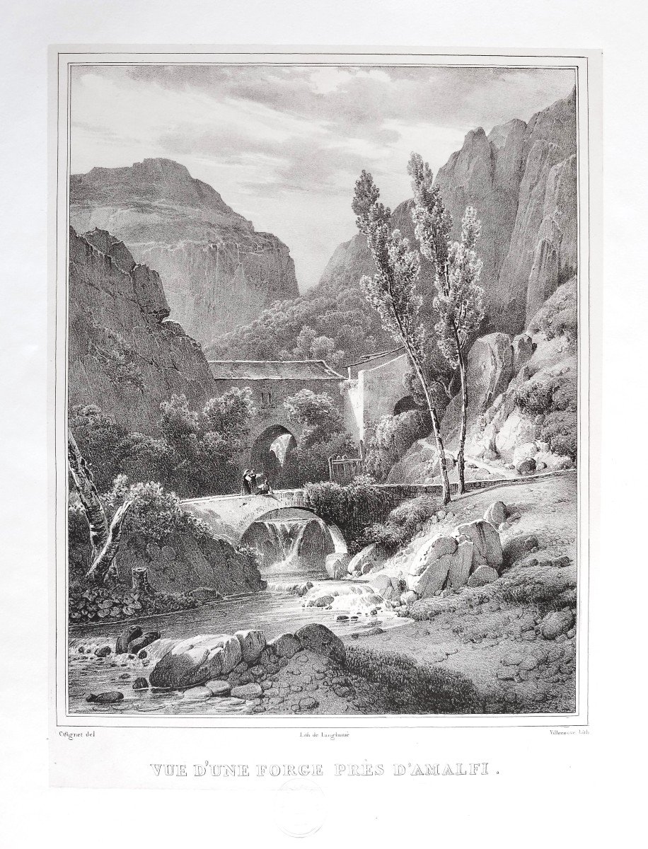 View Of A Forge Near Amalfi 19th Century Lithograph By Villeneuve After Coignet-photo-3