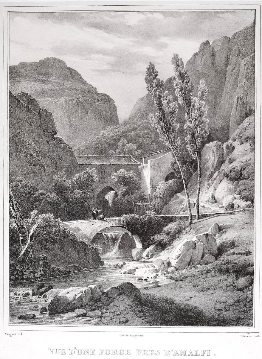 View Of A Forge Near Amalfi 19th Century Lithograph By Villeneuve After Coignet-photo-4