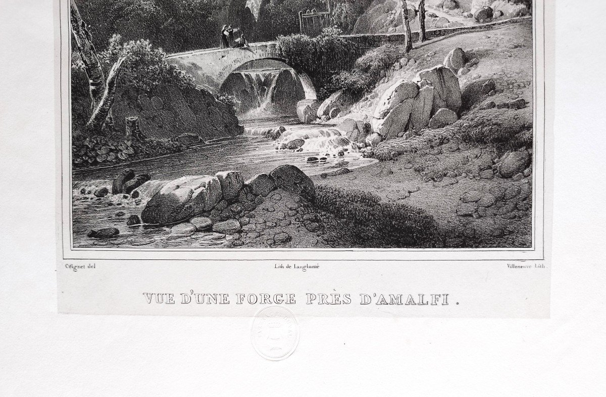 View Of A Forge Near Amalfi 19th Century Lithograph By Villeneuve After Coignet-photo-1