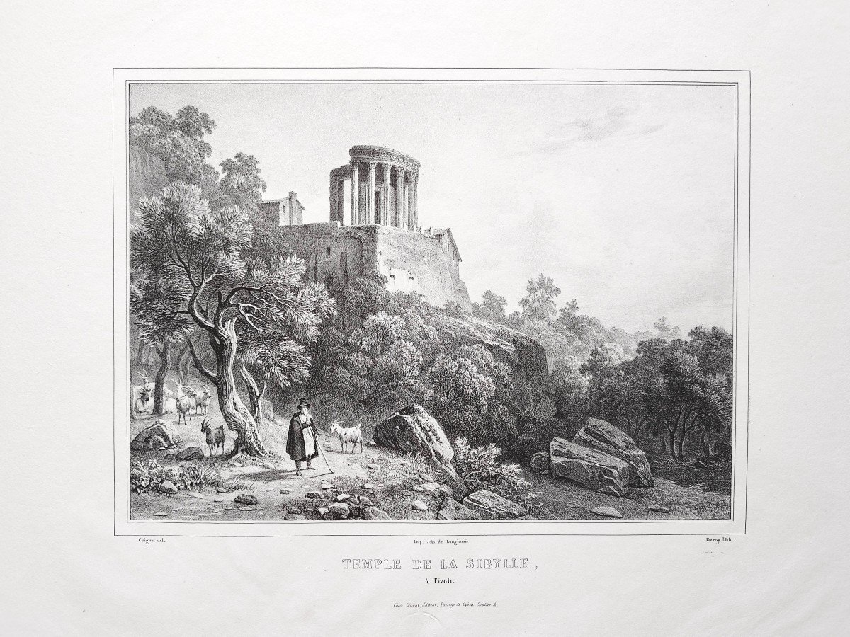 Temple De La Sibylle à Tivoli Lithographie Ancienne Par Deroy d'Après Coignet-photo-3