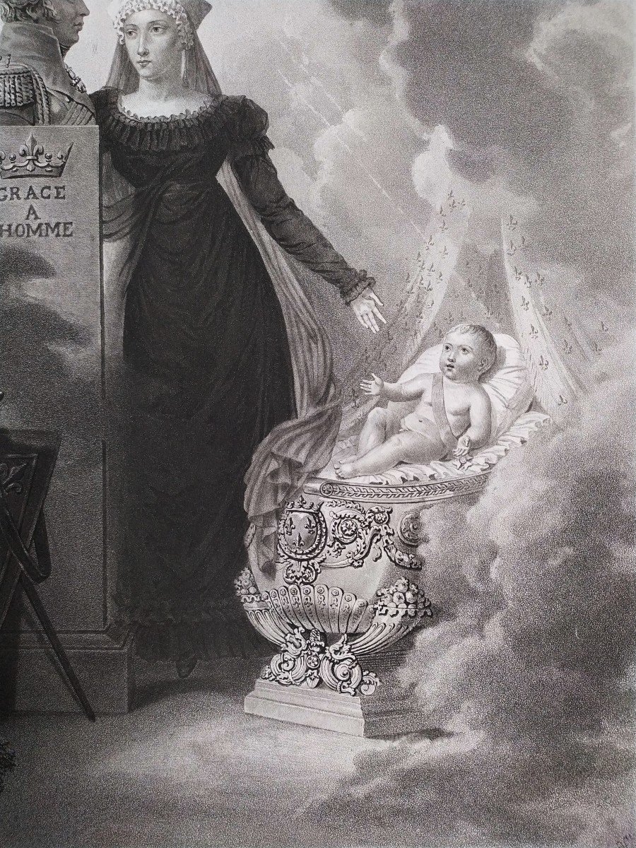 Duchess De Berry Duc De Bordeaux  Chambord Historical Engraving 19th C Etching Old Print-photo-1