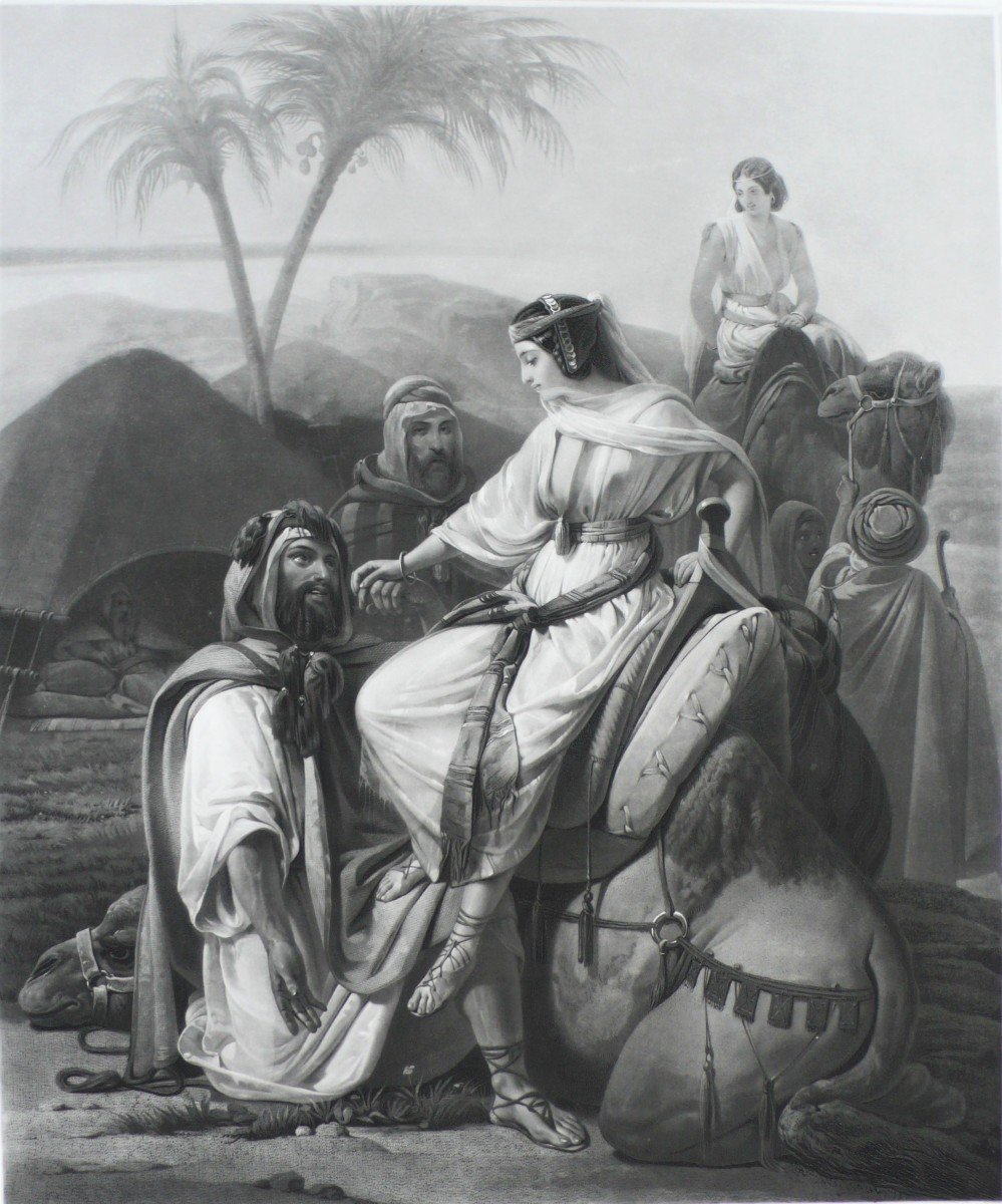 Orientalist Engraving Arrival Of Rebecca Engraved By Garnier After Scopin Etcing Old Print-photo-4