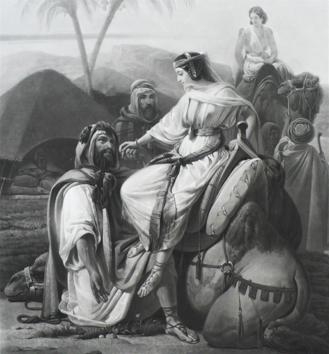 Orientalist Engraving Arrival Of Rebecca Engraved By Garnier After Scopin Etcing Old Print-photo-1