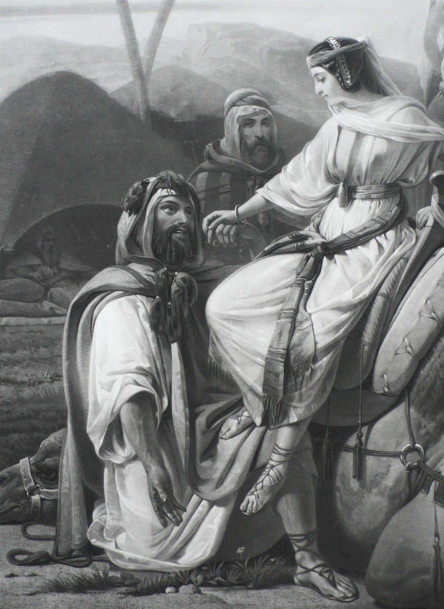 Orientalist Engraving Arrival Of Rebecca Engraved By Garnier After Scopin Etcing Old Print-photo-2