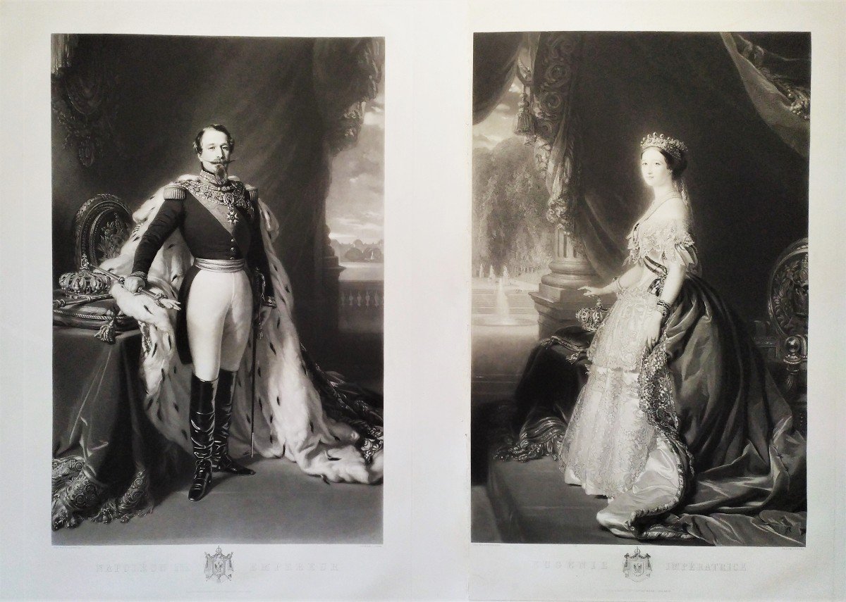 Engravings After Winterhalter Napoleon III And Empress Eugénie Etching Old Print-photo-2