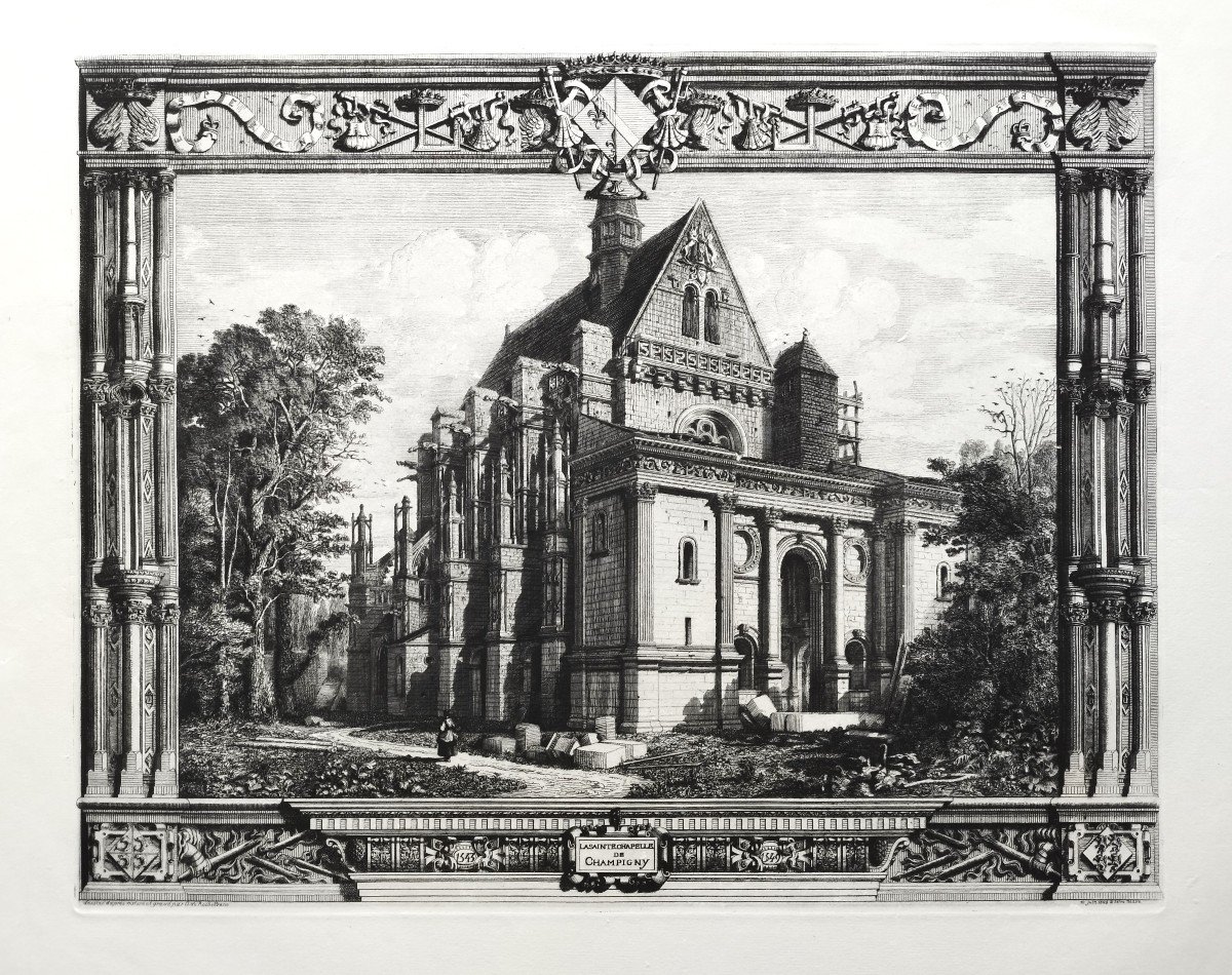 Engraving Architecture Church Champigny Etching By Octave De Rochebrune Old Print-photo-3