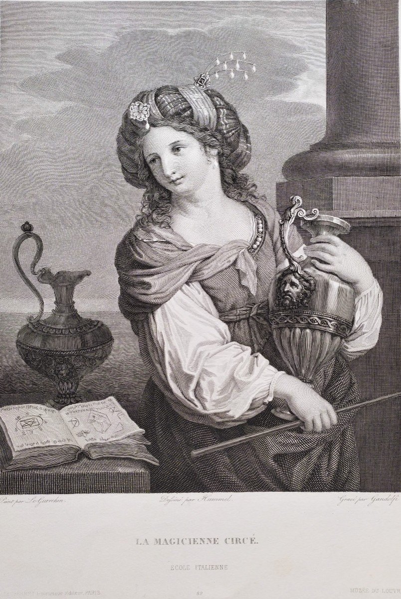 Orientalist Etching Engraving The Sorceress Circe Armida Old Print By Mauro Gandolfi -photo-1