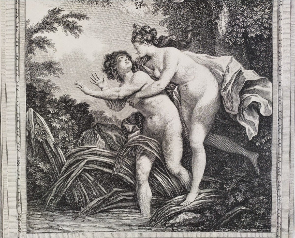 Mythological Etching Salmacis And Hermaphrodite Engraving By Vidal After Monnet 18th C Print-photo-2