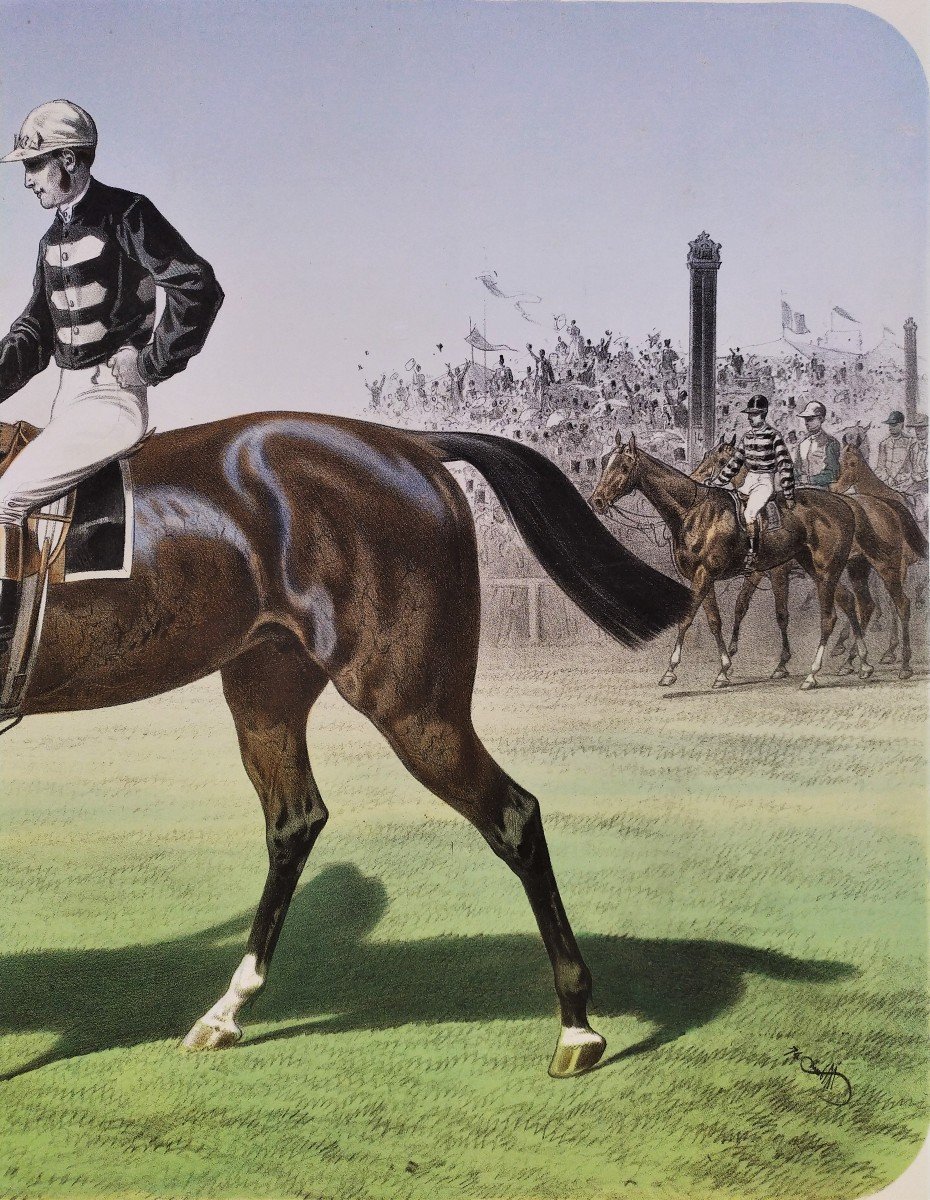 Racing Horse 19th Century Lithograph Old Print-photo-3