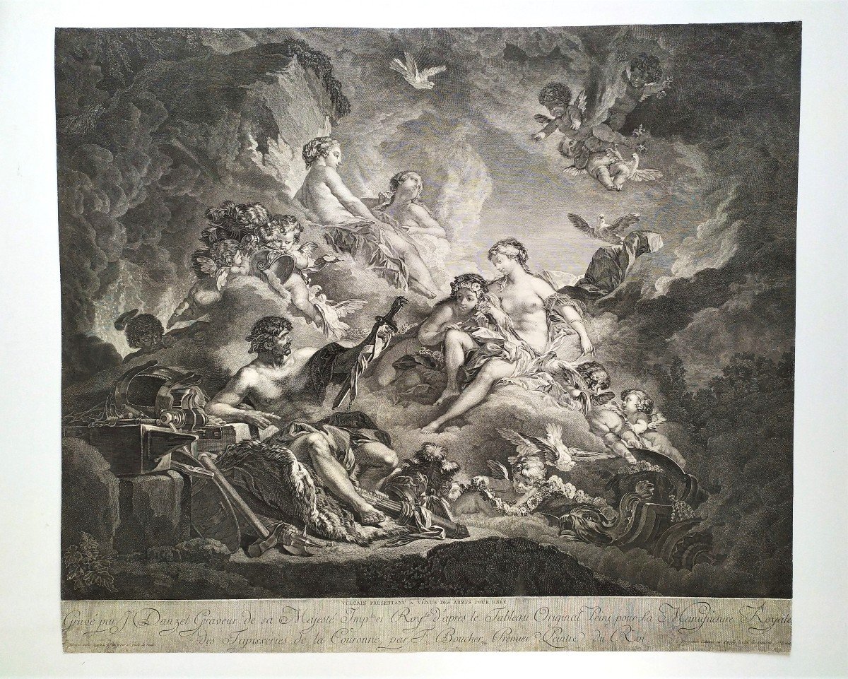 Mythological Etching Vulcan  Venus Engraving After Boucher 18th C Old Print-photo-2