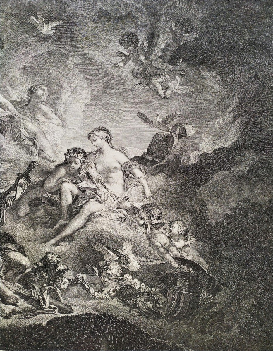 Mythological Etching Vulcan  Venus Engraving After Boucher 18th C Old Print-photo-1