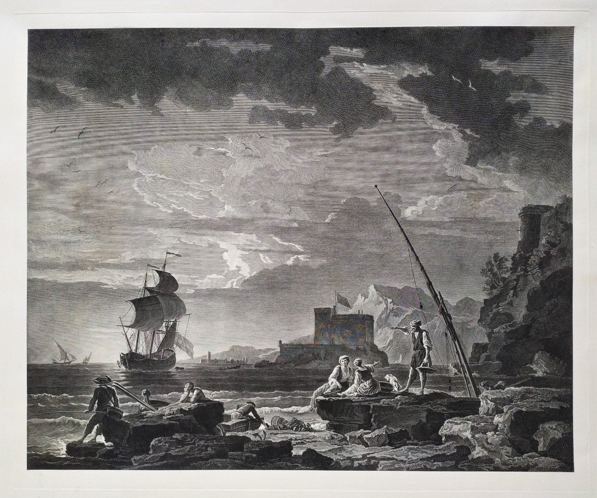 Gravure Marine Par jean-joseph Balechou d'Après Vernet 18ème -photo-2