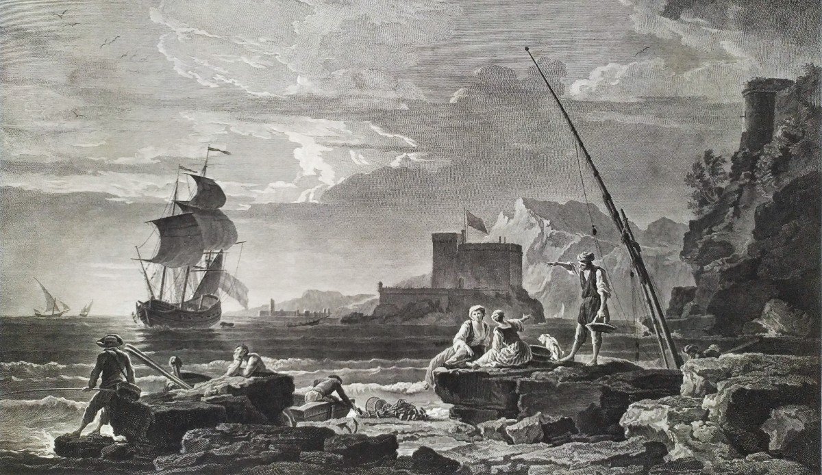 Gravure Marine Par jean-joseph Balechou d'Après Vernet 18ème -photo-1