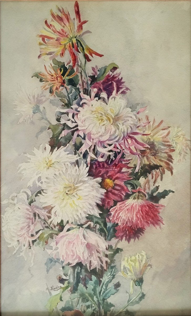 Chrysanthemum Watercolor Flowers By Eugène Jules Eudes-photo-3