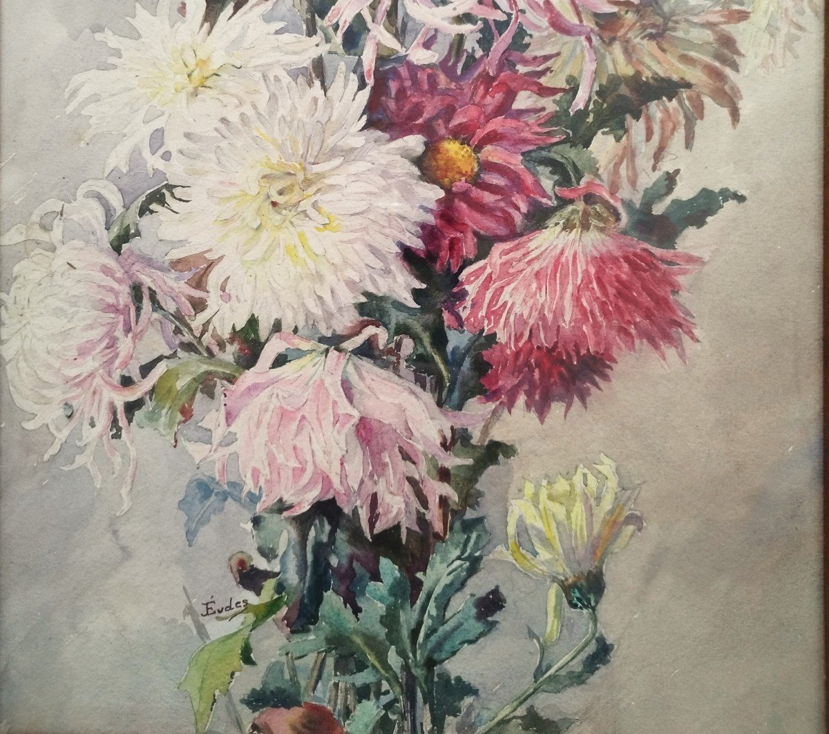 Chrysanthemum Watercolor Flowers By Eugène Jules Eudes-photo-4