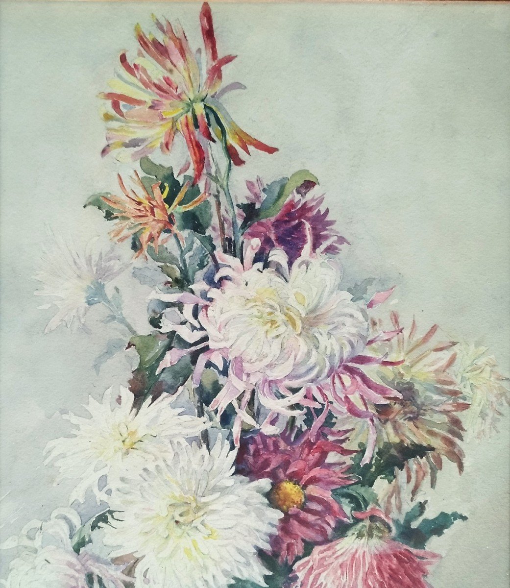 Chrysanthemum Watercolor Flowers By Eugène Jules Eudes-photo-1