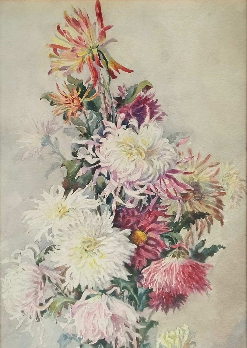 Chrysanthemum Watercolor Flowers By Eugène Jules Eudes-photo-2