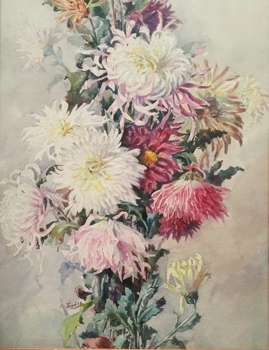 Chrysanthemum Watercolor Flowers By Eugène Jules Eudes-photo-3