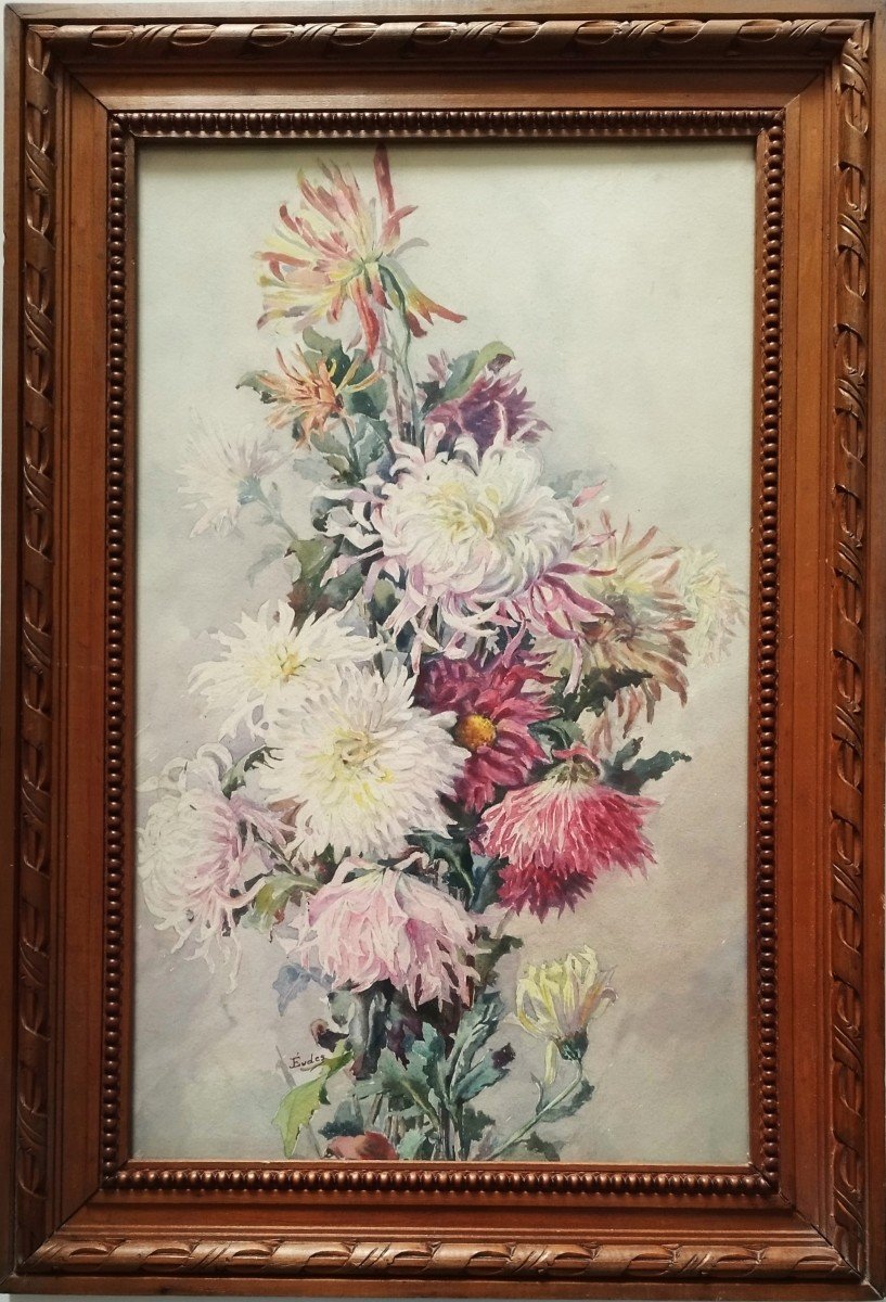 Chrysanthemum Watercolor Flowers By Eugène Jules Eudes