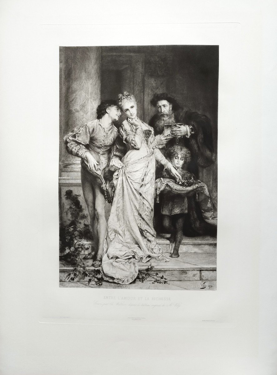 Entre l'Amour Et La Richesse Gravure Par Charles Waltner d'Après Anatole  Vély-photo-2