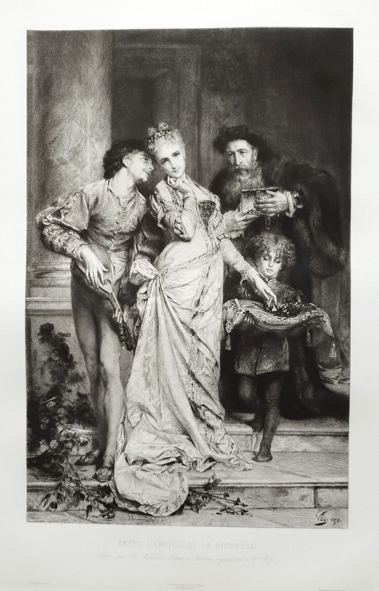 Entre l'Amour Et La Richesse Gravure Par Charles Waltner d'Après Anatole  Vély-photo-3