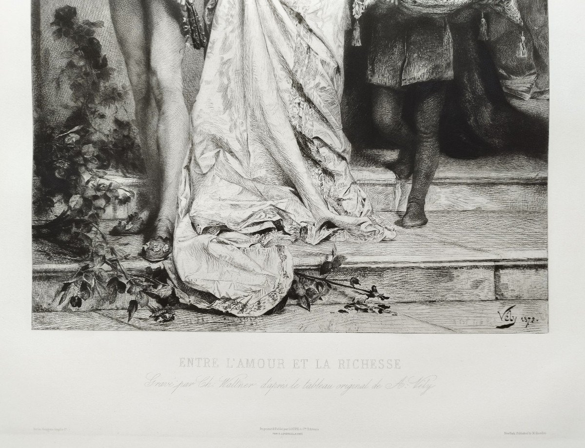 Entre l'Amour Et La Richesse Gravure Par Charles Waltner d'Après Anatole  Vély-photo-4