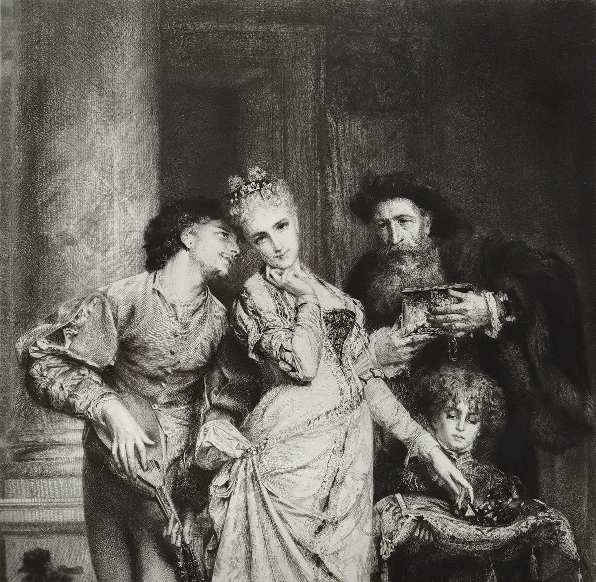 Entre l'Amour Et La Richesse Gravure Par Charles Waltner d'Après Anatole  Vély-photo-2