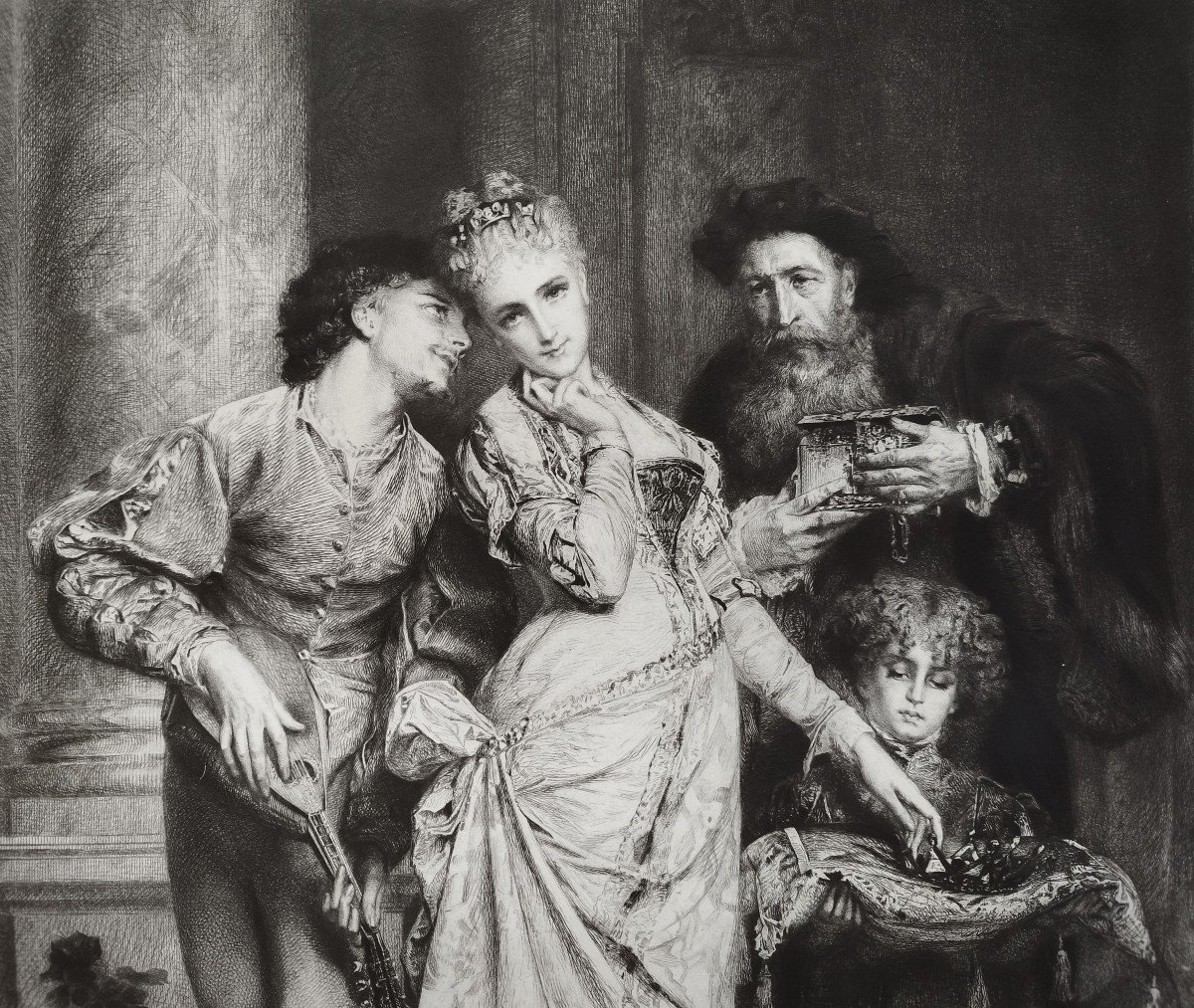 Entre l'Amour Et La Richesse Gravure Par Charles Waltner d'Après Anatole  Vély-photo-3