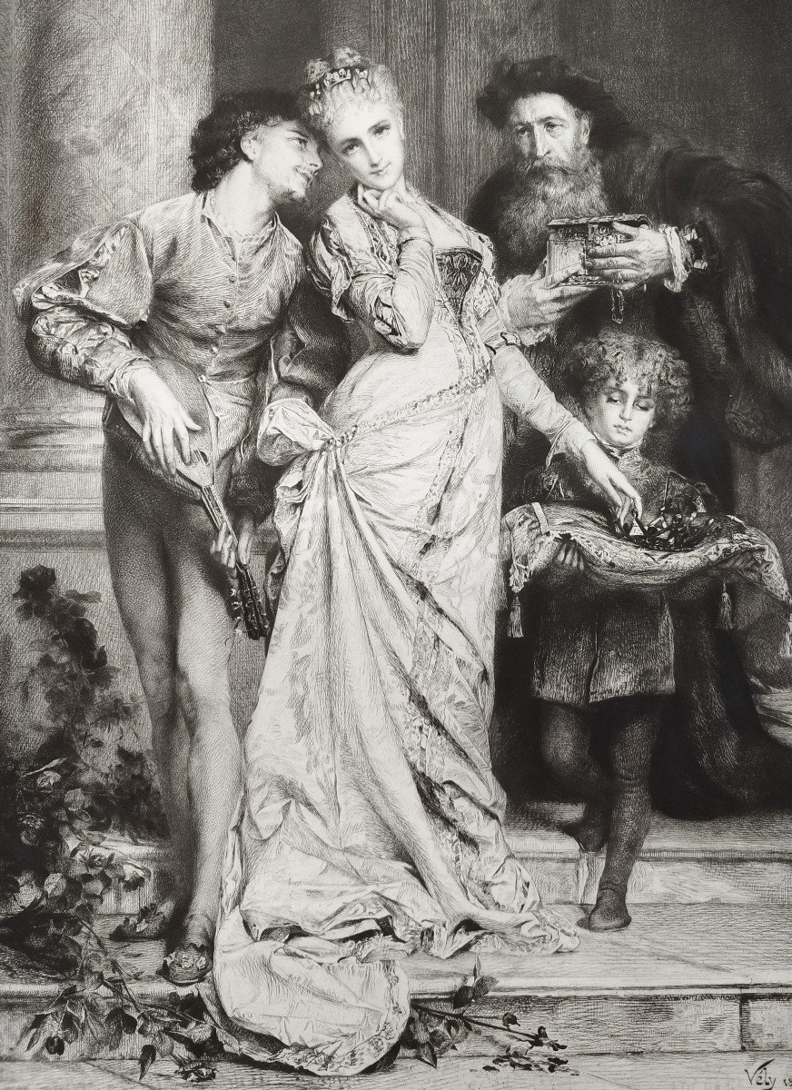 Entre l'Amour Et La Richesse Gravure Par Charles Waltner d'Après Anatole  Vély-photo-4