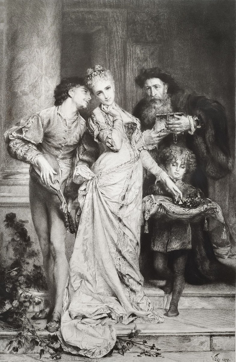 Entre l'Amour Et La Richesse Gravure Par Charles Waltner d'Après Anatole  Vély