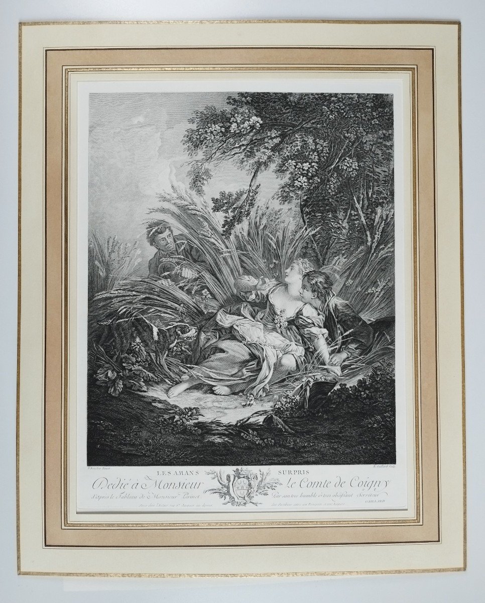 Etching The Surprised Lovers Engraving After François Boucher 19th C Old Print-photo-3