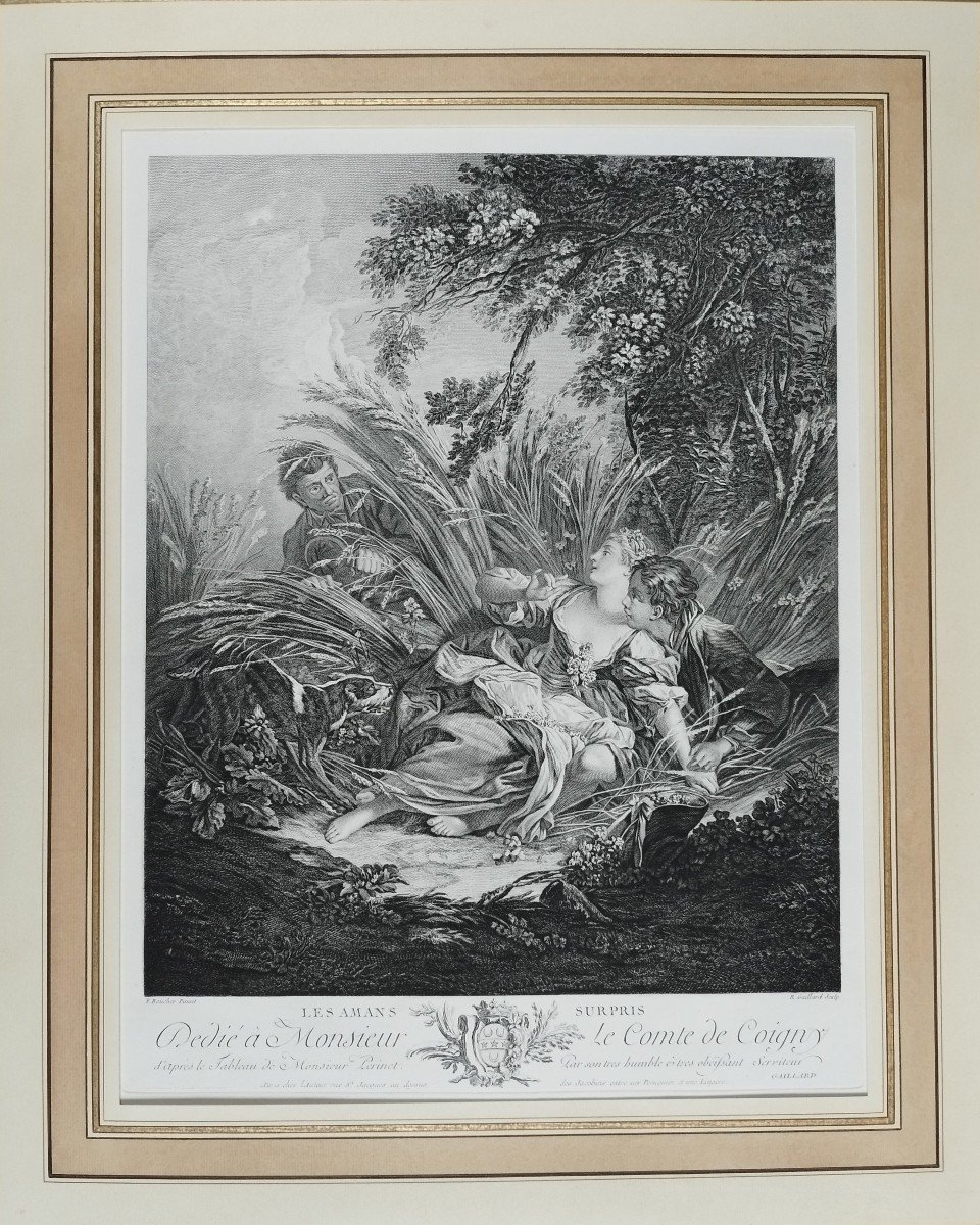 Etching The Surprised Lovers Engraving After François Boucher 19th C Old Print-photo-4