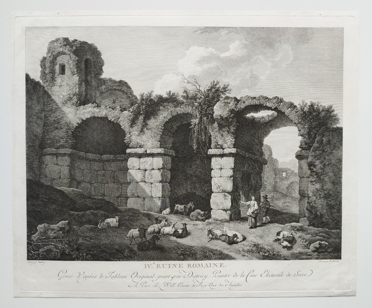Etching  Architecture Engraving 18th Century Landscape Roman Ruin Old Print -photo-2