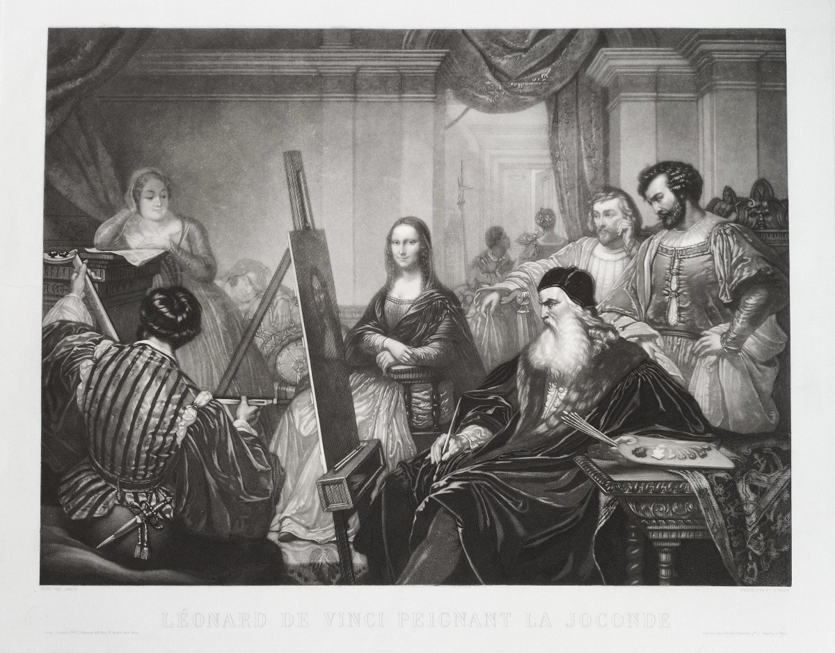 Historical Etching Leonardo Da Vinci Painting The Mona Lisa Engraving By François Girard After Lobin Print-photo-3