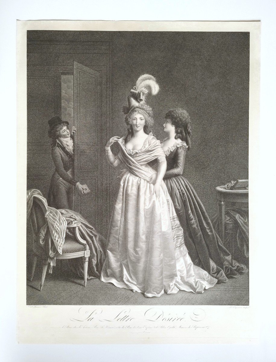 Engraving The Letter Desired Etching After Fournier Engraved By Alexandre Chaponnier Old Print-photo-2