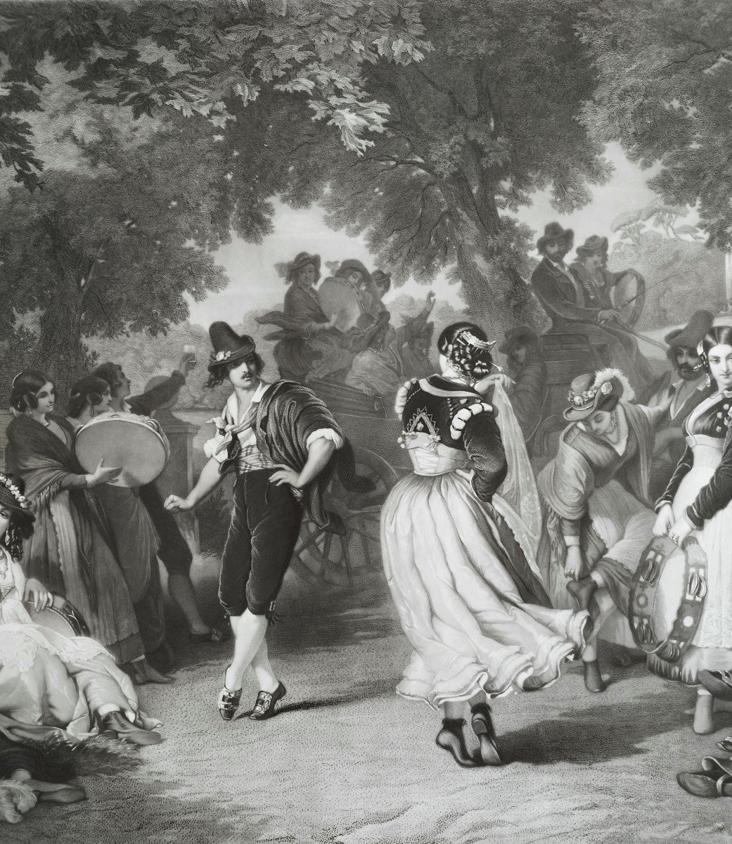 Il Saltarello La Danse italienne Grande Gravure 19ème-photo-3