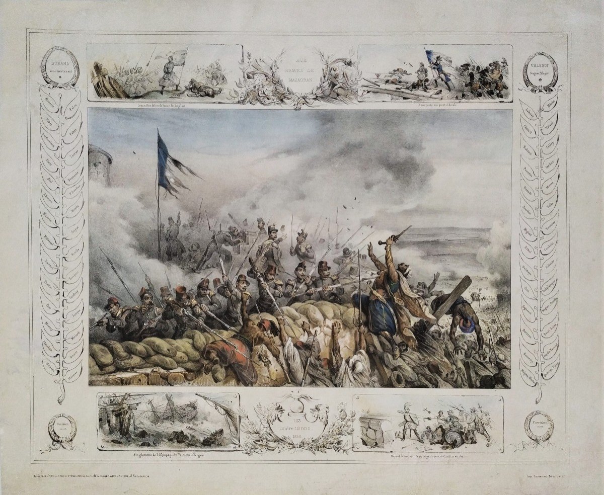 Battle Colored Lithograph To The Braves Of Mazagran Old Print-photo-3