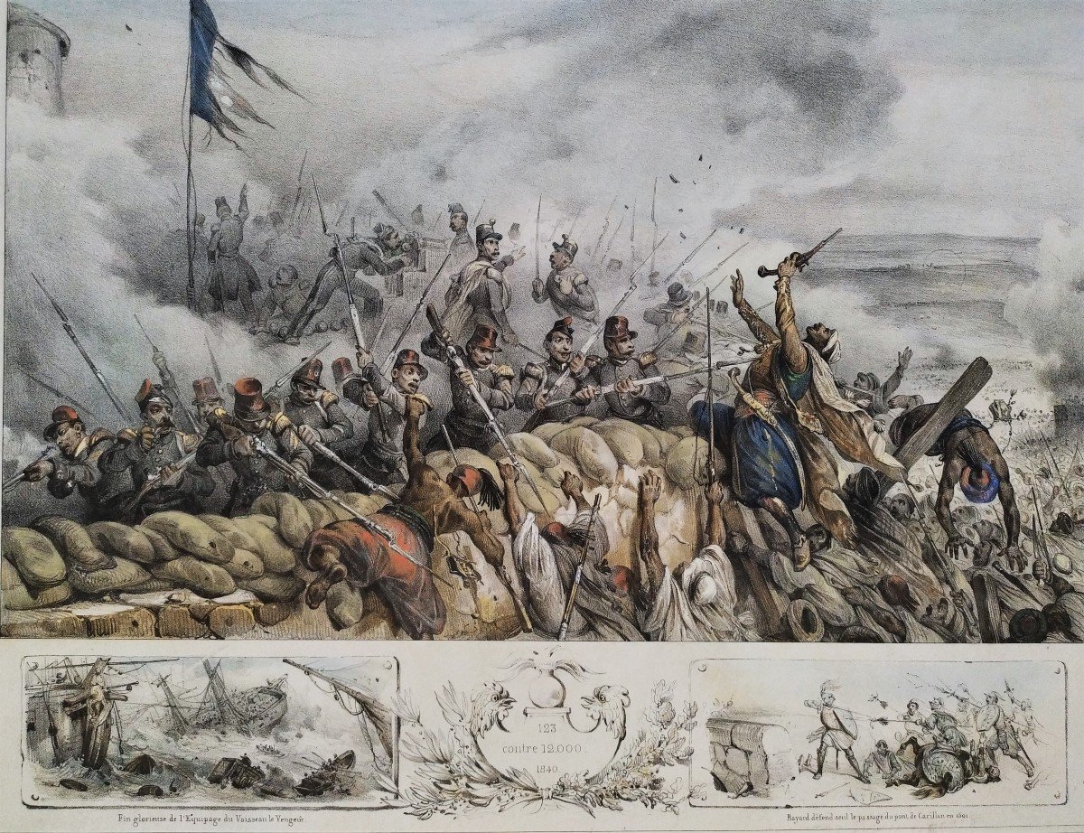 Battle Colored Lithograph To The Braves Of Mazagran Old Print-photo-5