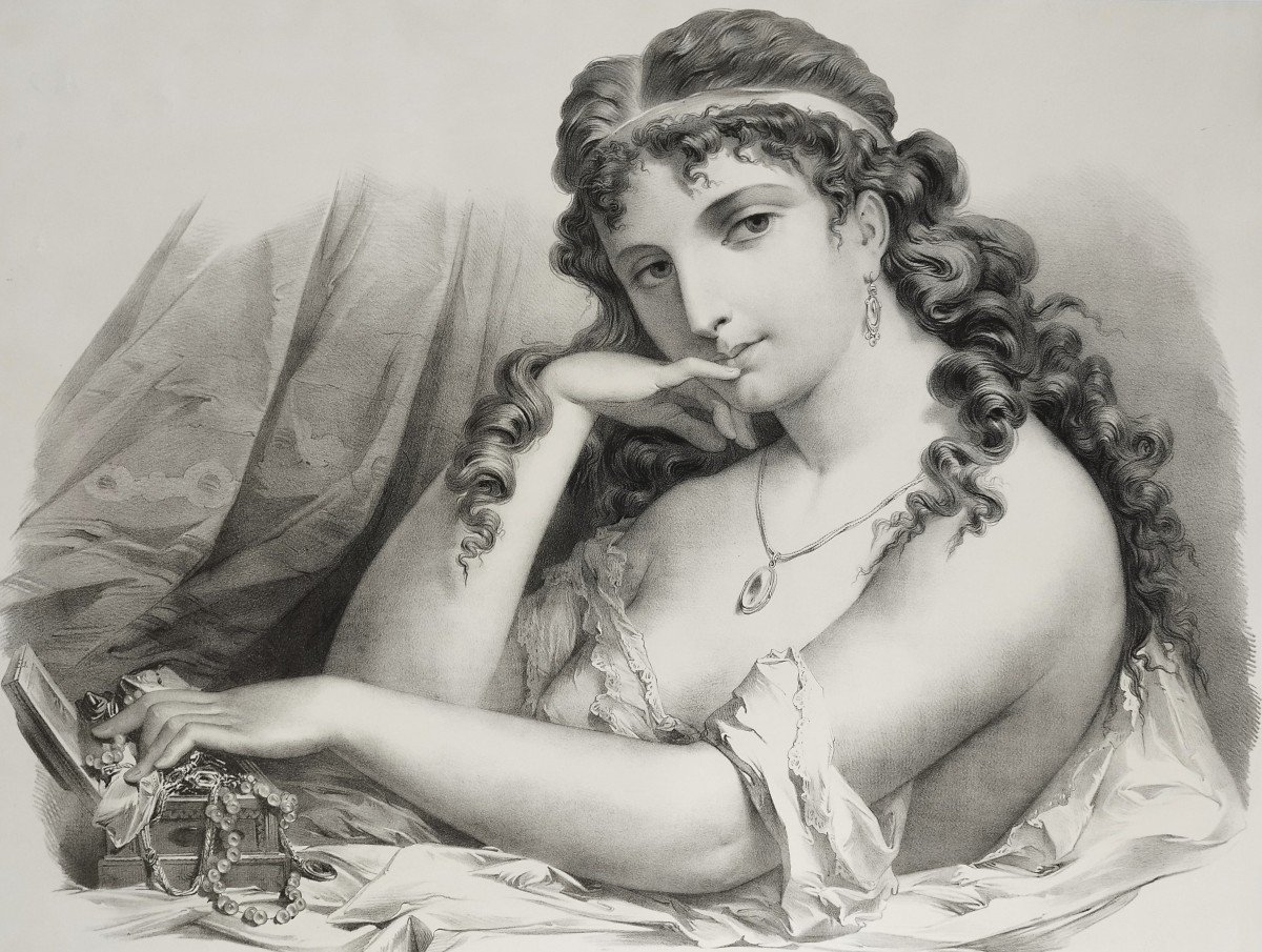 Le Matin Grande Lithographie XIXème Portrait Femme-photo-1