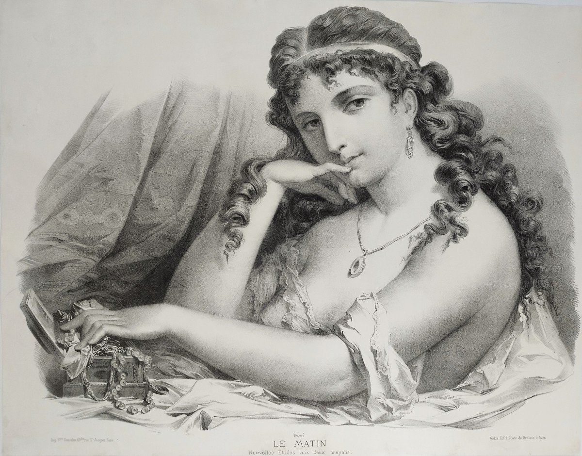  Le Matin Grande Lithographie XIXème Portrait Femme