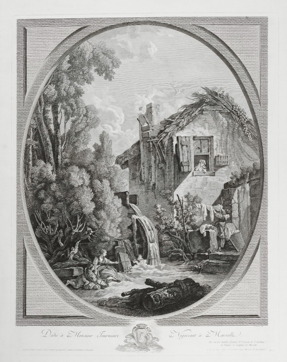 The Mill Etching Engraving After François Boucher 19th C Old Print-photo-3